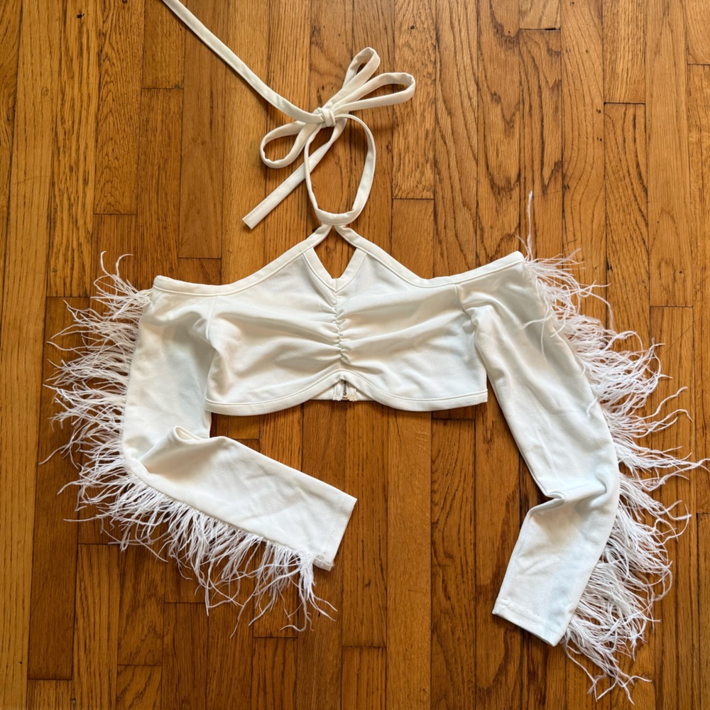 White Feather Crop Top